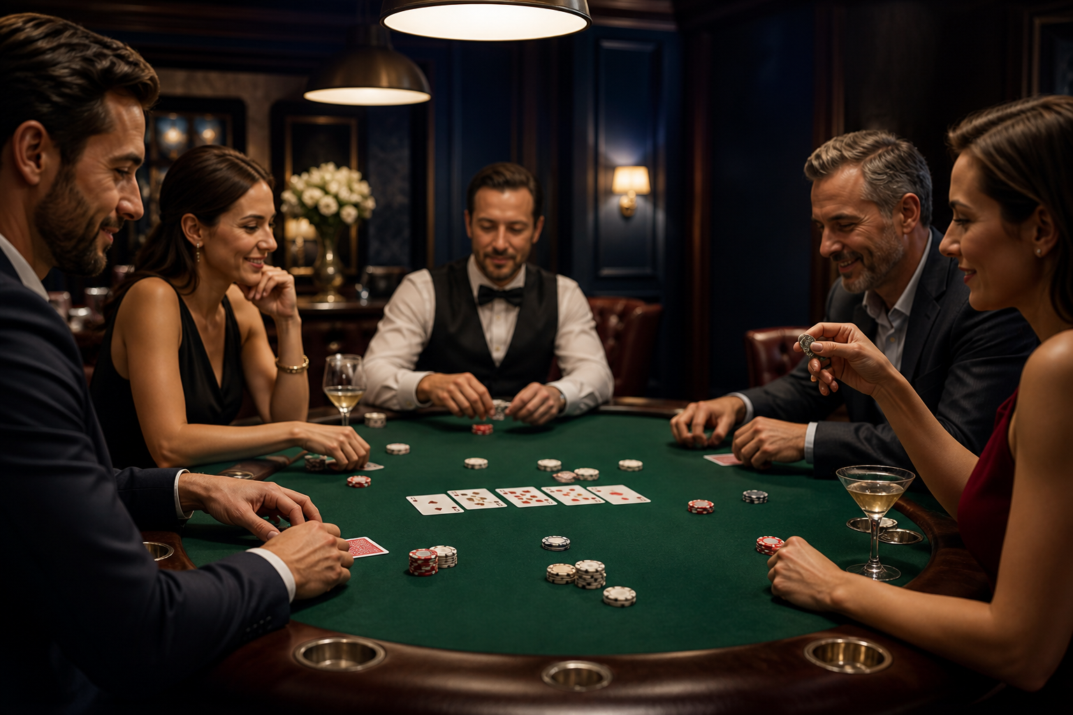 Towarzyska rozgrywka przy zielonym stole w kameralnym Poker Parlor